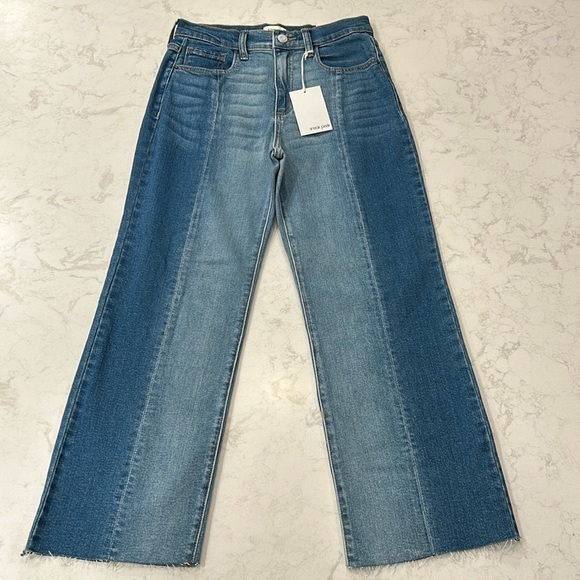 Sneak Peak Two Tone High-Rise Kick Flare Raw Hem Denim 26 NWT - Picture 1 of 17